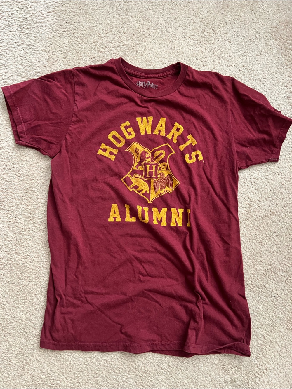 Target Burgundy Hogwarts Alumni Short Sleeve T-Shirt with Yellow Graphic